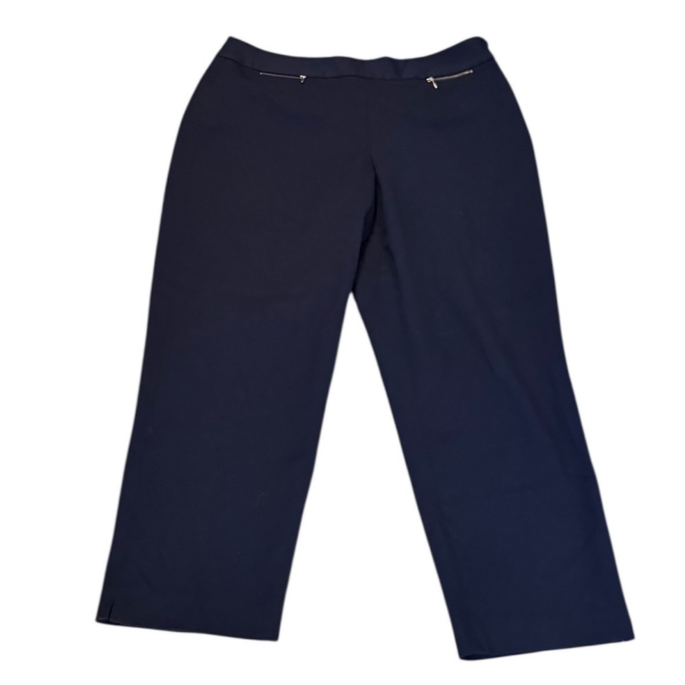 Vtg Talbots Petites Navy Blue Flat Front Trousers Size 16P Stretch Dress Pants